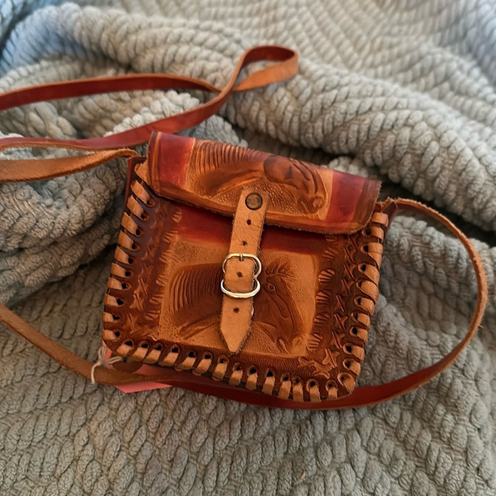 vintage tiny leather bag with horses